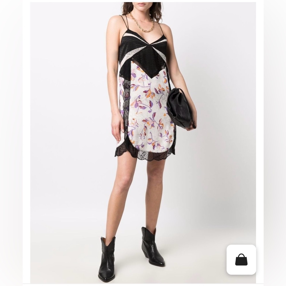 NWOT Zadig & Voltaire Cole Panelled  Dress with lace ruffle SZ L